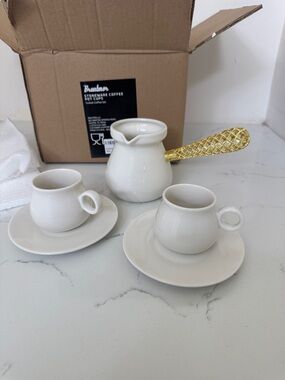Stoneware Coffee Pot Cups - Brown Turkish Coffee Set
